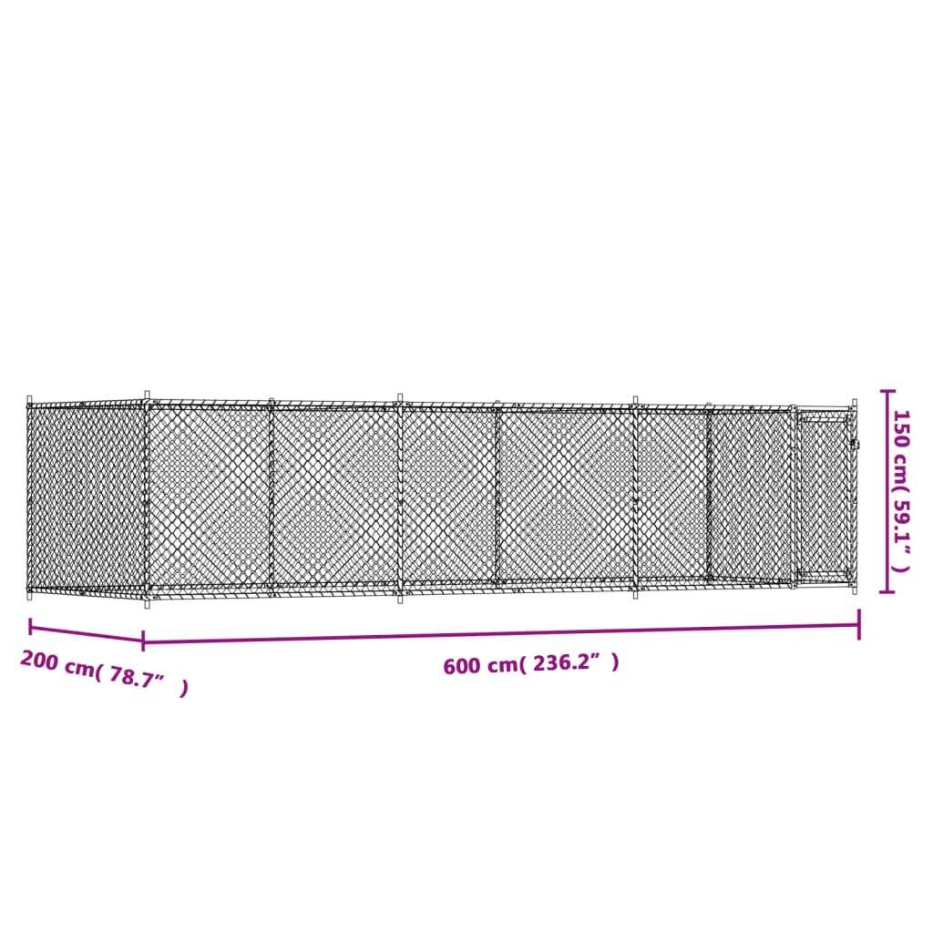 Hondenhok met deur 6x2x1,5 m gegalvaniseerd staal grijs is nu te koop bij PeponiXL, paradijselijk wonen!