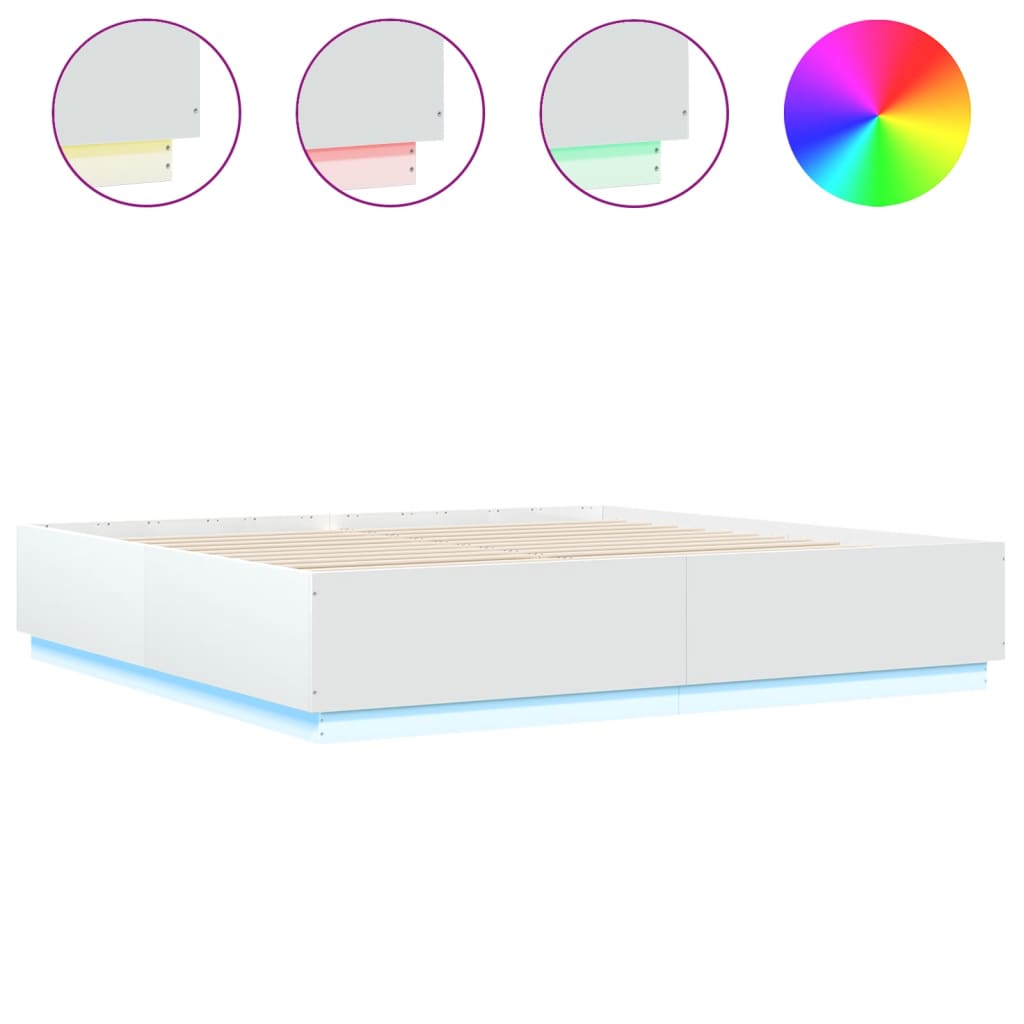 Bedframe met LED-verlichting bewerkt hout wit 200x200 cm is nu te koop bij PeponiXL, paradijselijk wonen!