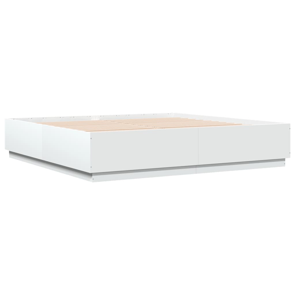 Bedframe met LED-verlichting bewerkt hout wit 200x200 cm is nu te koop bij PeponiXL, paradijselijk wonen!