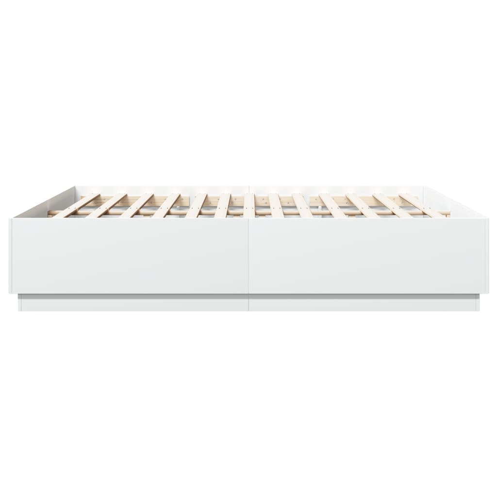 Bedframe met LED-verlichting bewerkt hout wit 200x200 cm is nu te koop bij PeponiXL, paradijselijk wonen!