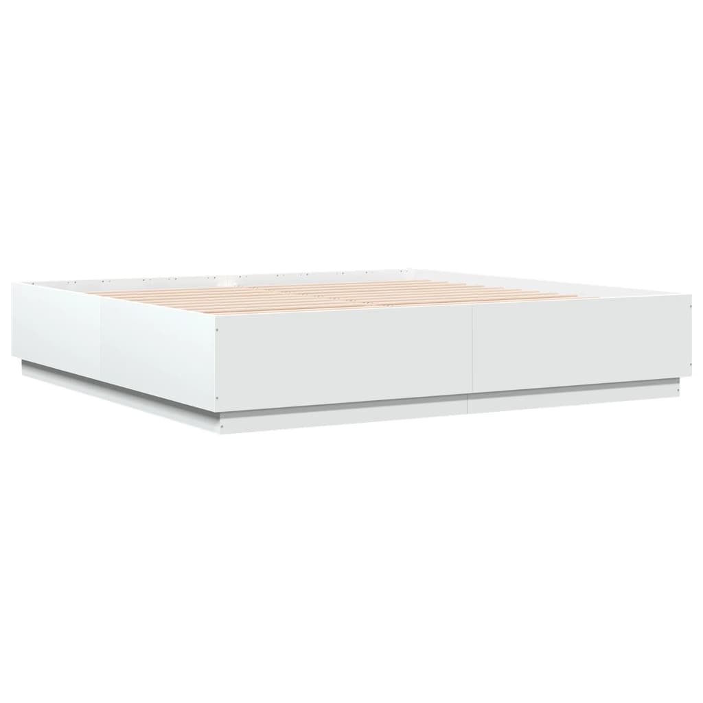 Bedframe met LED-verlichting bewerkt hout wit 200x200 cm is nu te koop bij PeponiXL, paradijselijk wonen!