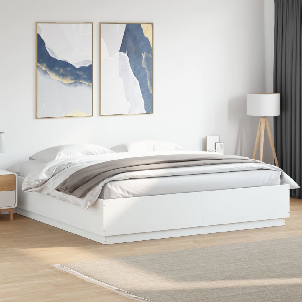 Bedframe met LED-verlichting bewerkt hout wit 200x200 cm is nu te koop bij PeponiXL, paradijselijk wonen!