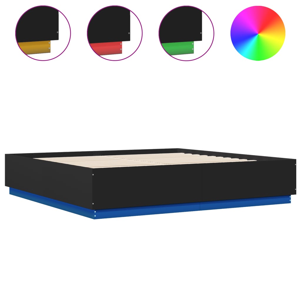 Bedframe met LED-verlichting bewerkt hout zwart 200x200 cm is nu te koop bij PeponiXL, paradijselijk wonen!