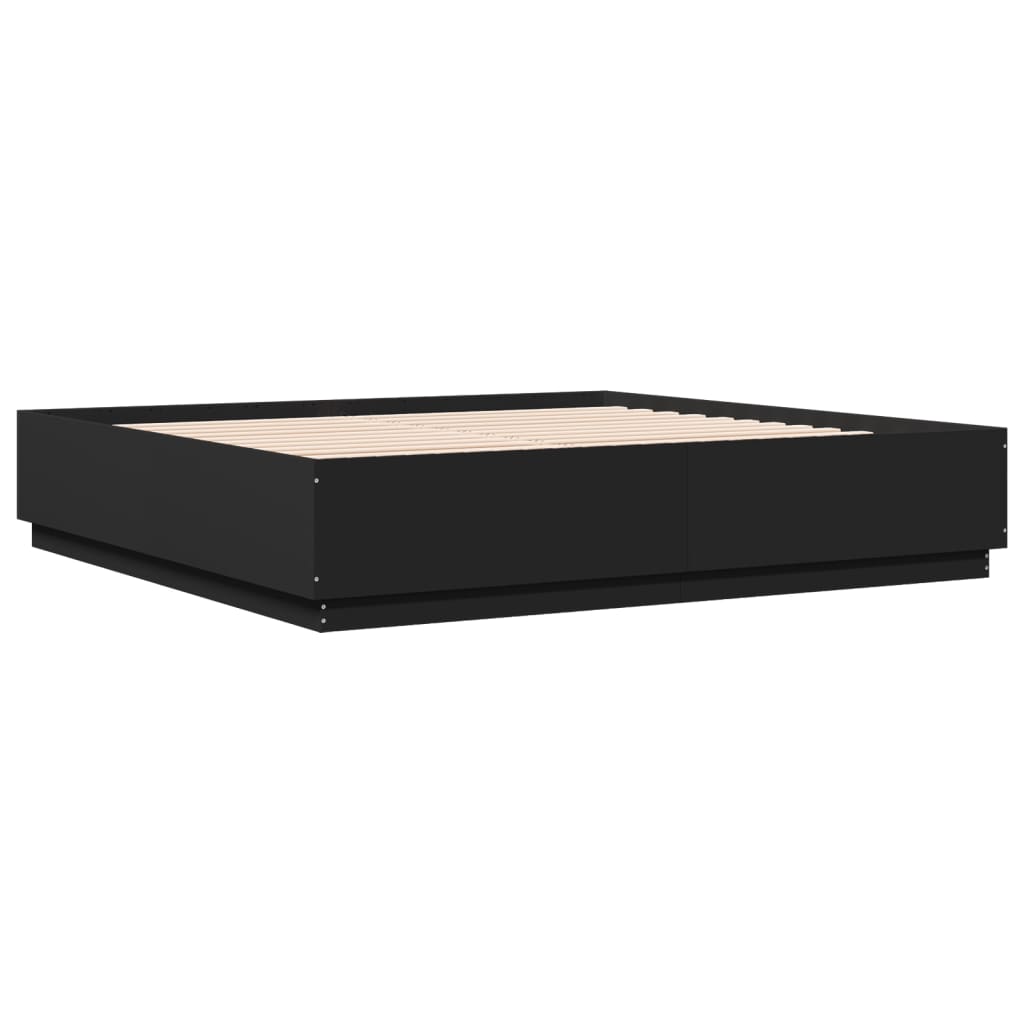 Bedframe met LED-verlichting bewerkt hout zwart 200x200 cm is nu te koop bij PeponiXL, paradijselijk wonen!