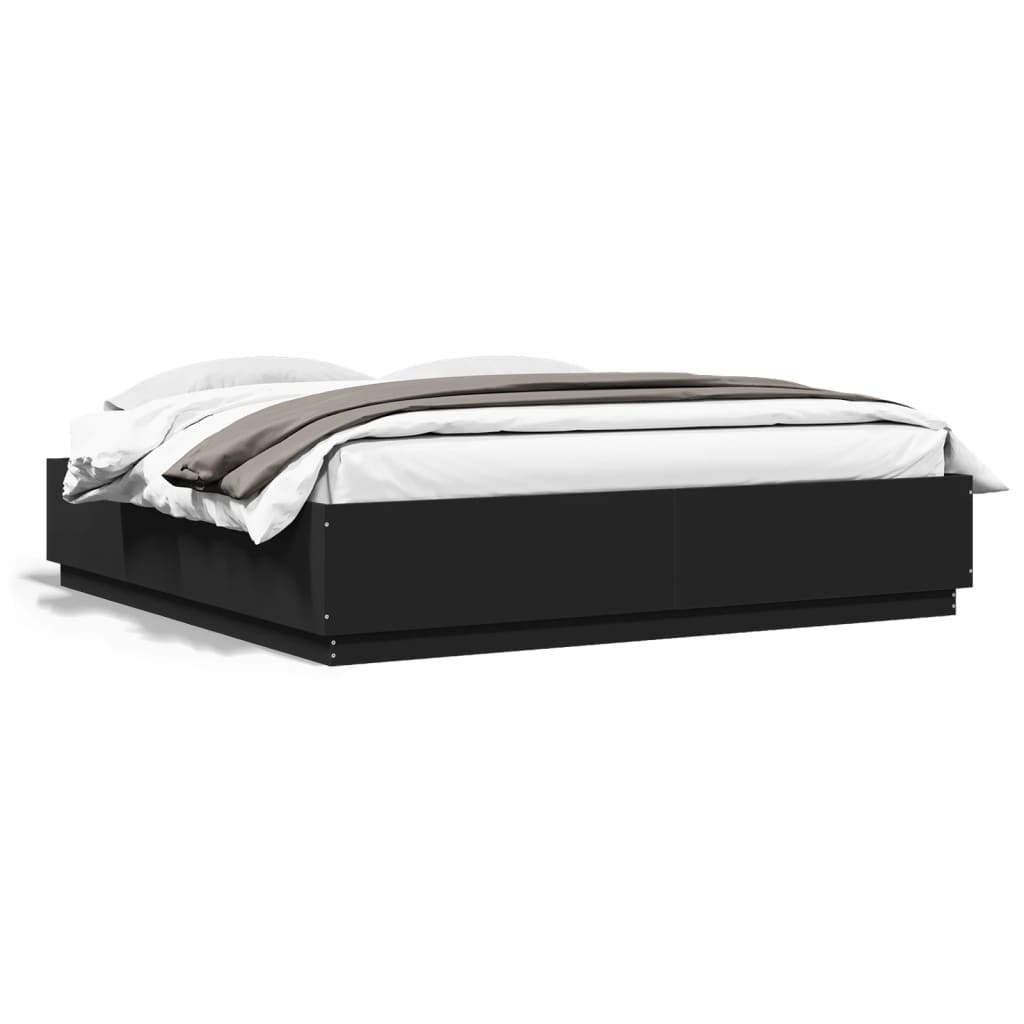 Bedframe met LED-verlichting bewerkt hout zwart 200x200 cm is nu te koop bij PeponiXL, paradijselijk wonen!