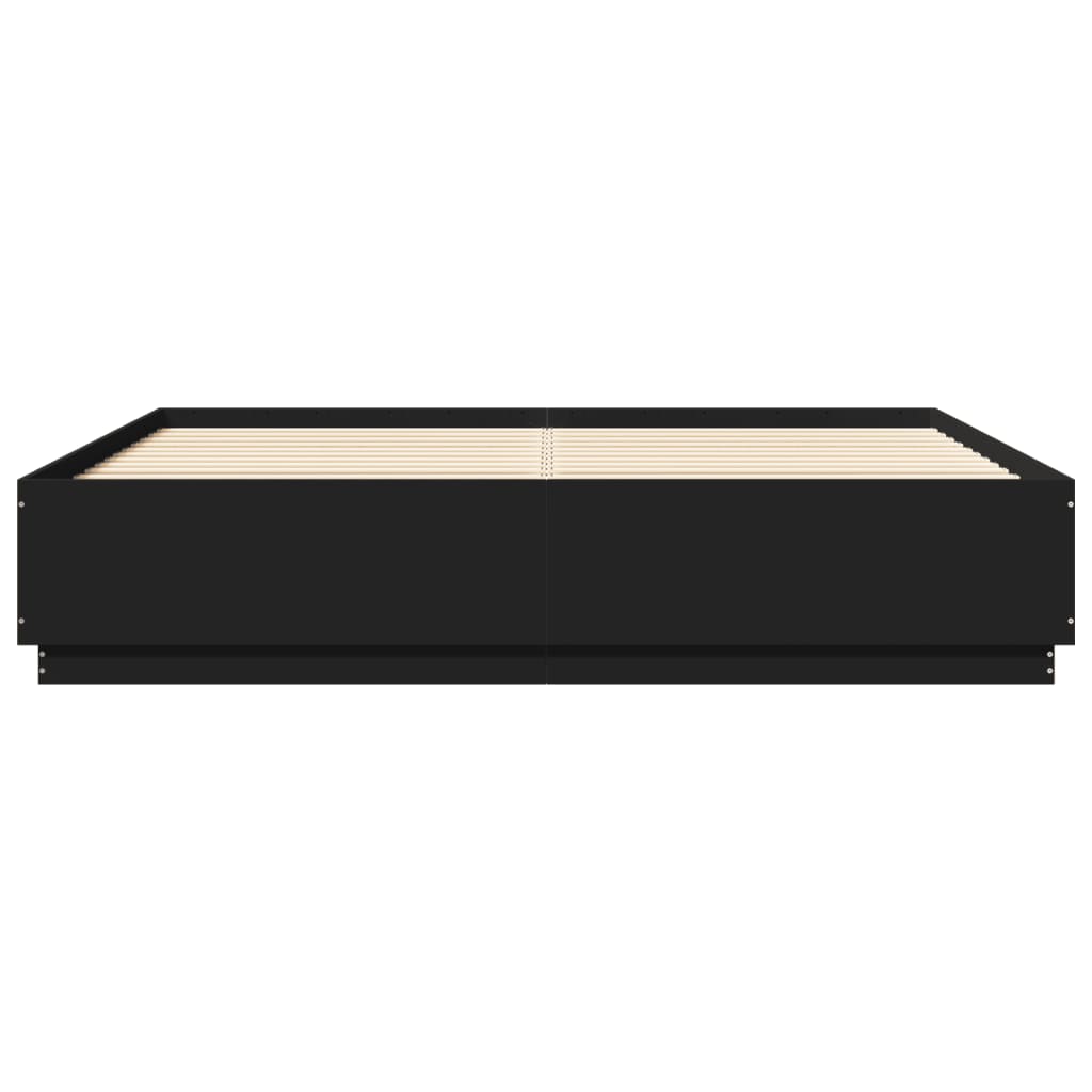 Bedframe met LED-verlichting bewerkt hout zwart 200x200 cm is nu te koop bij PeponiXL, paradijselijk wonen!