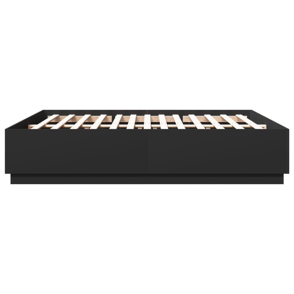Bedframe met LED-verlichting bewerkt hout zwart 200x200 cm is nu te koop bij PeponiXL, paradijselijk wonen!