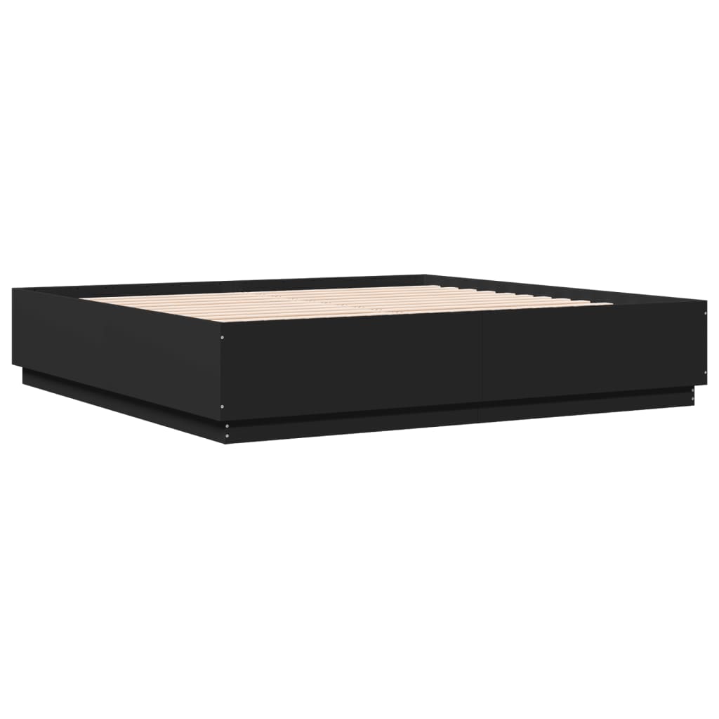 Bedframe met LED-verlichting bewerkt hout zwart 200x200 cm is nu te koop bij PeponiXL, paradijselijk wonen!