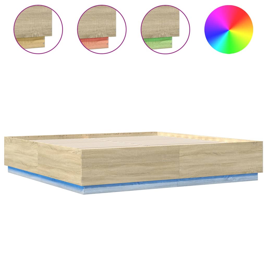 Bedframe met LED-verlichting sonoma eiken 200x200 cm is nu te koop bij PeponiXL, paradijselijk wonen!
