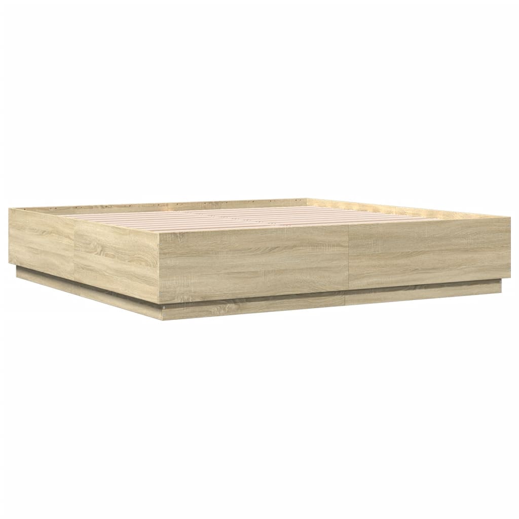 Bedframe met LED-verlichting sonoma eiken 200x200 cm is nu te koop bij PeponiXL, paradijselijk wonen!