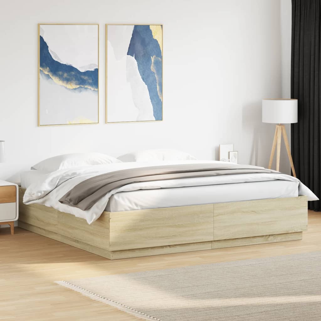 Bedframe met LED-verlichting sonoma eiken 200x200 cm is nu te koop bij PeponiXL, paradijselijk wonen!