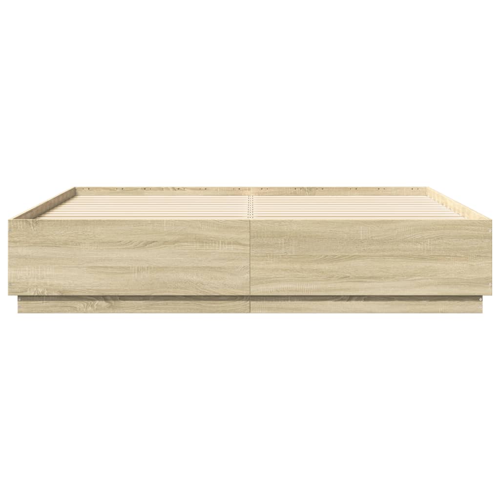 Bedframe met LED-verlichting sonoma eiken 200x200 cm is nu te koop bij PeponiXL, paradijselijk wonen!