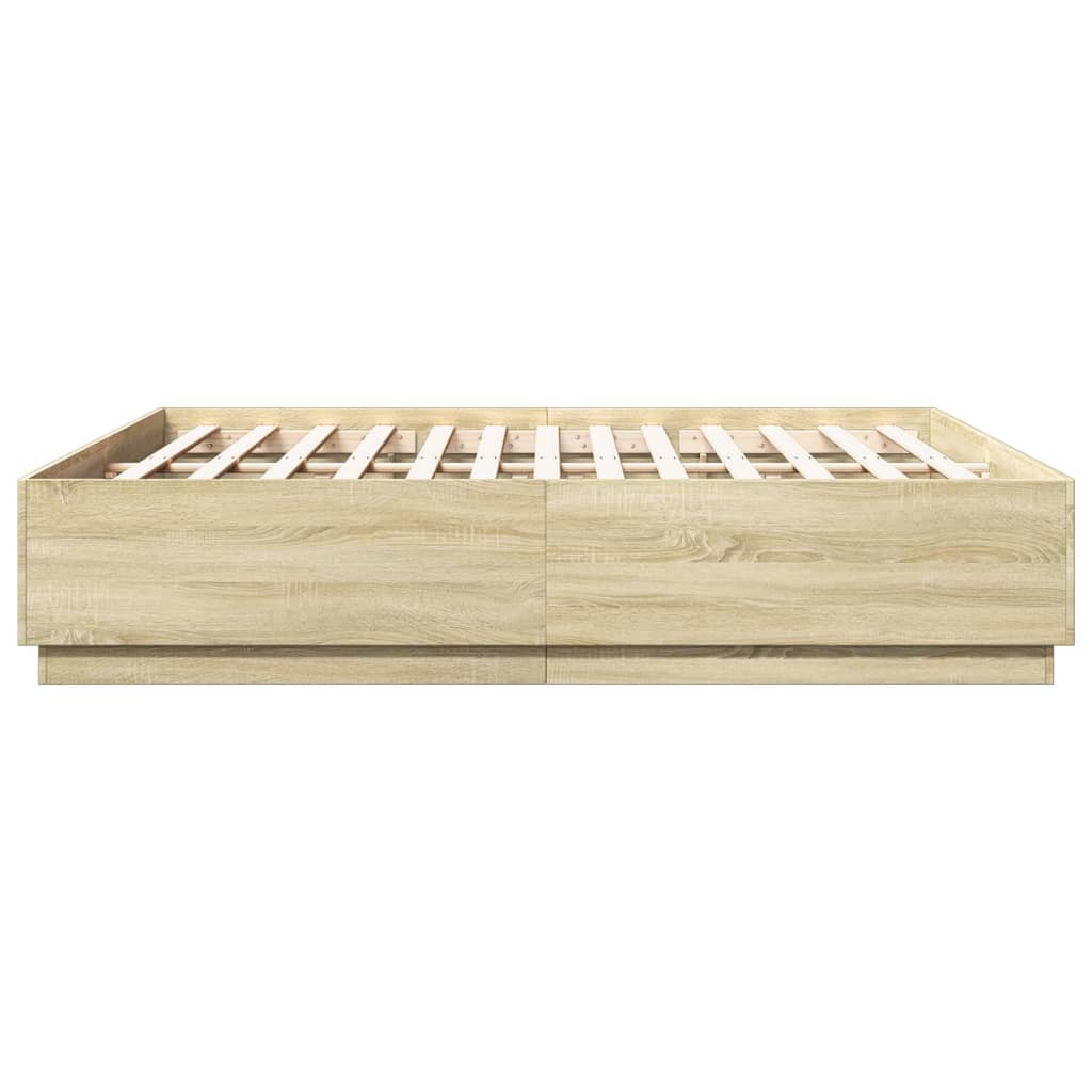 Bedframe met LED-verlichting sonoma eiken 200x200 cm is nu te koop bij PeponiXL, paradijselijk wonen!