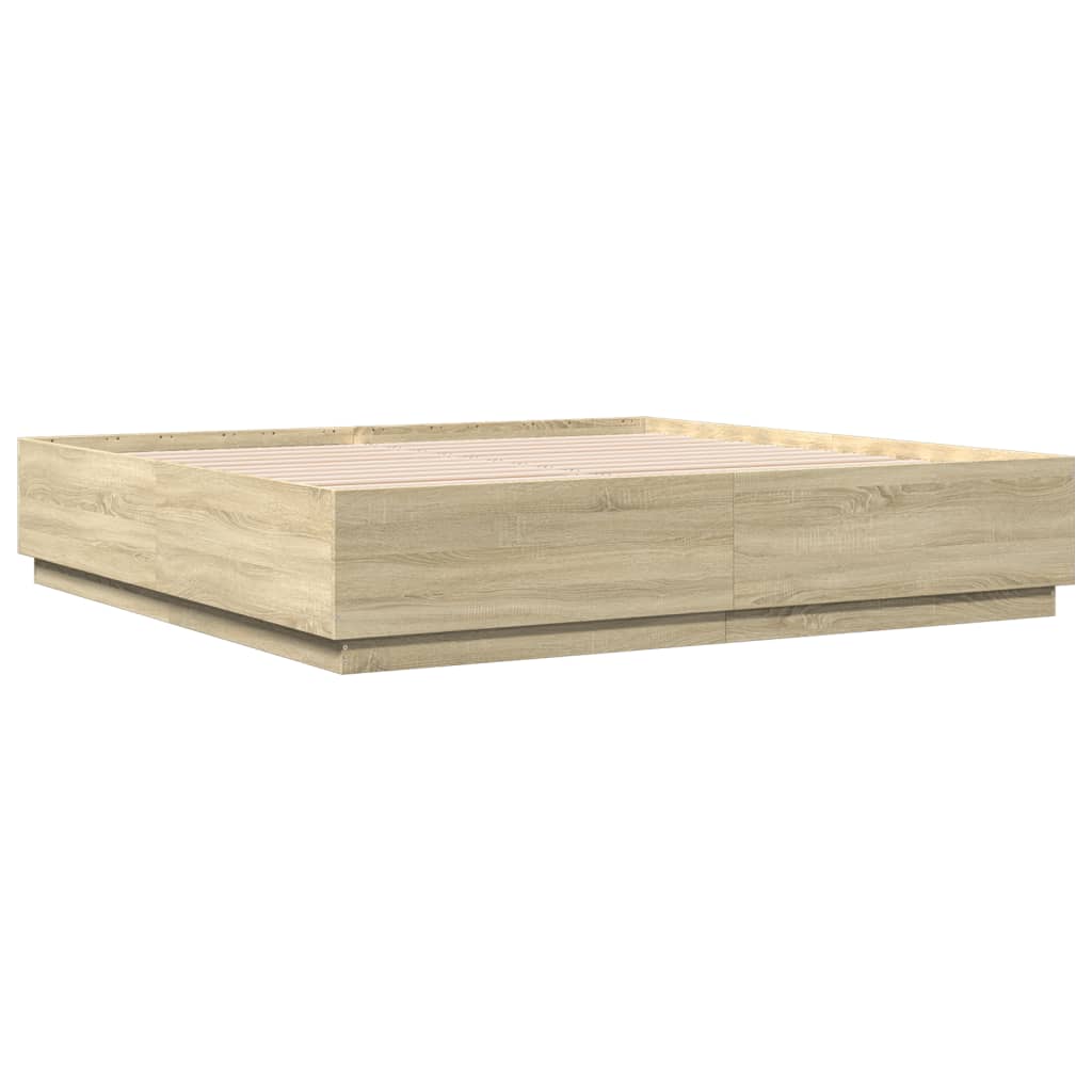 Bedframe met LED-verlichting sonoma eiken 200x200 cm is nu te koop bij PeponiXL, paradijselijk wonen!