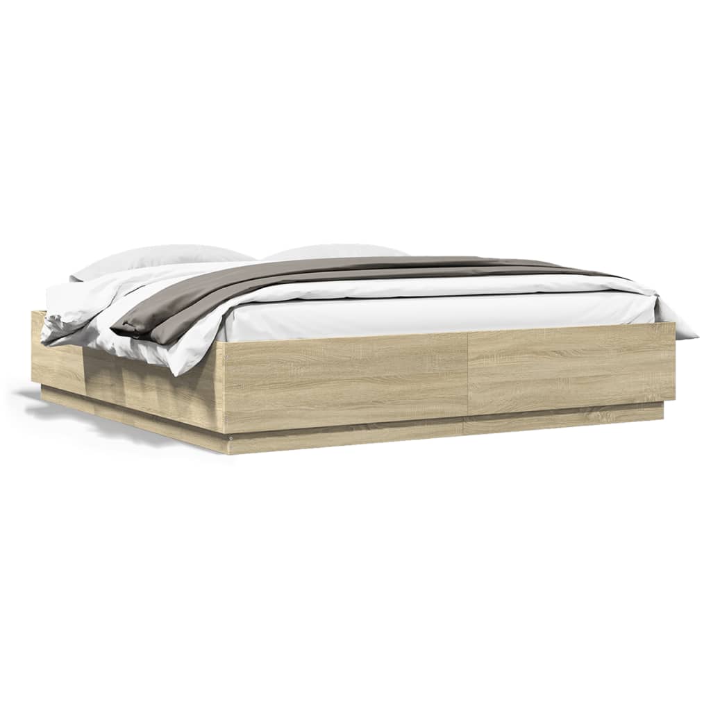Bedframe met LED-verlichting sonoma eiken 200x200 cm is nu te koop bij PeponiXL, paradijselijk wonen!