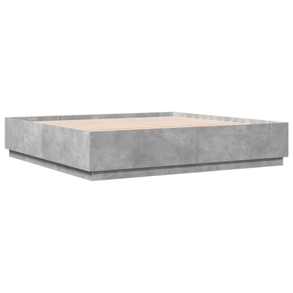 Bedframe met LED-verlichting bewerkt hout betongrijs 200x200 cm is nu te koop bij PeponiXL, paradijselijk wonen!