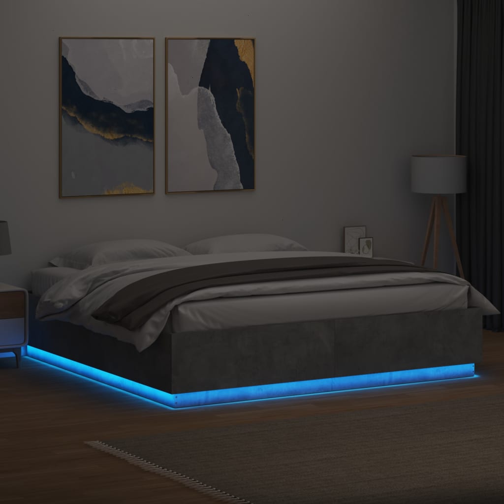 Bedframe met LED-verlichting bewerkt hout betongrijs 200x200 cm is nu te koop bij PeponiXL, paradijselijk wonen!