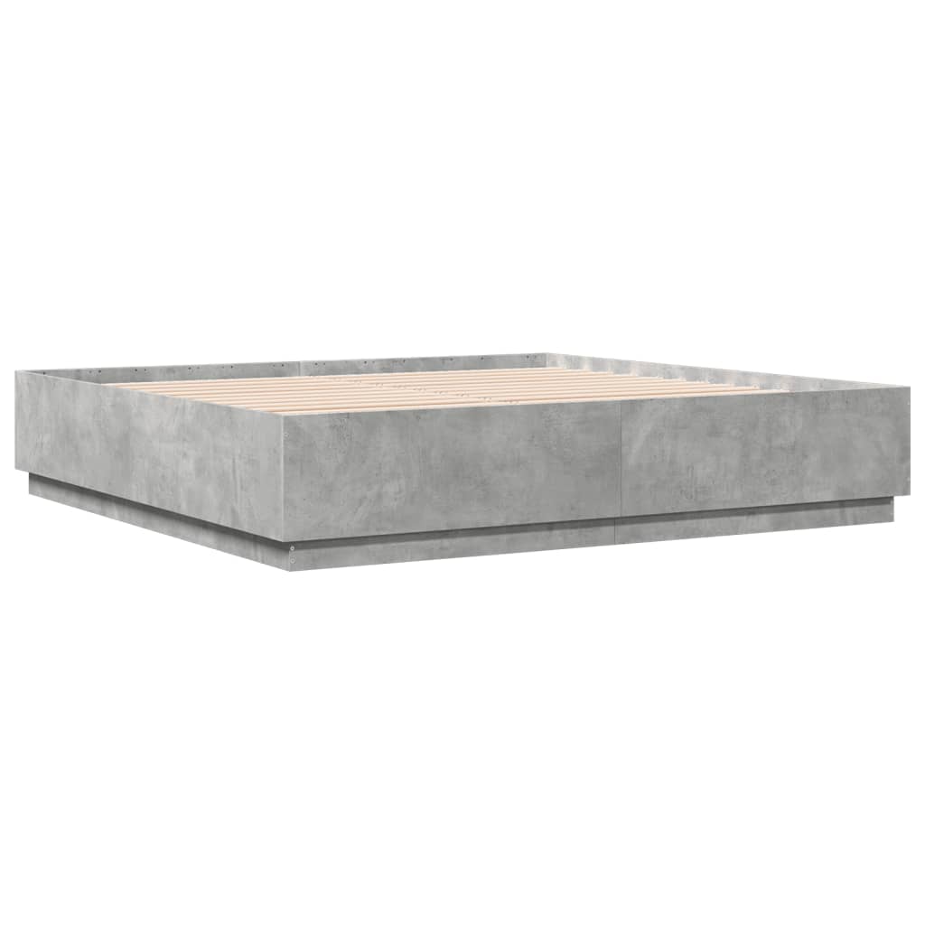 Bedframe met LED-verlichting bewerkt hout betongrijs 200x200 cm is nu te koop bij PeponiXL, paradijselijk wonen!