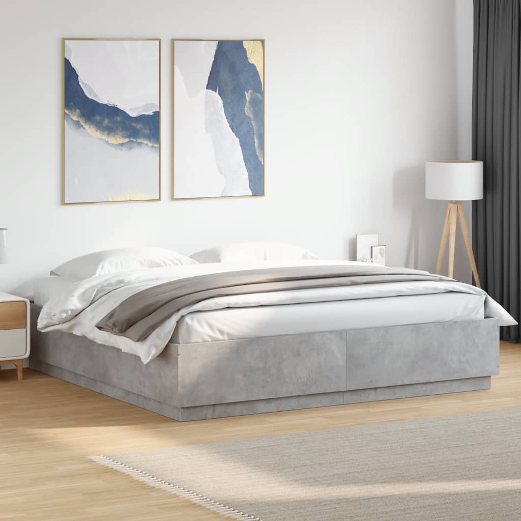 Bedframe met LED-verlichting bewerkt hout betongrijs 200x200 cm is nu te koop bij PeponiXL, paradijselijk wonen!