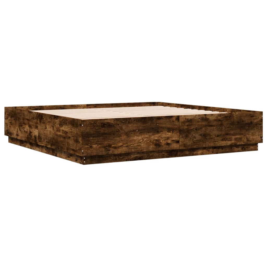 Bedframe met LED-verlichting gerookt eikenkleurig 200x200 cm is nu te koop bij PeponiXL, paradijselijk wonen!