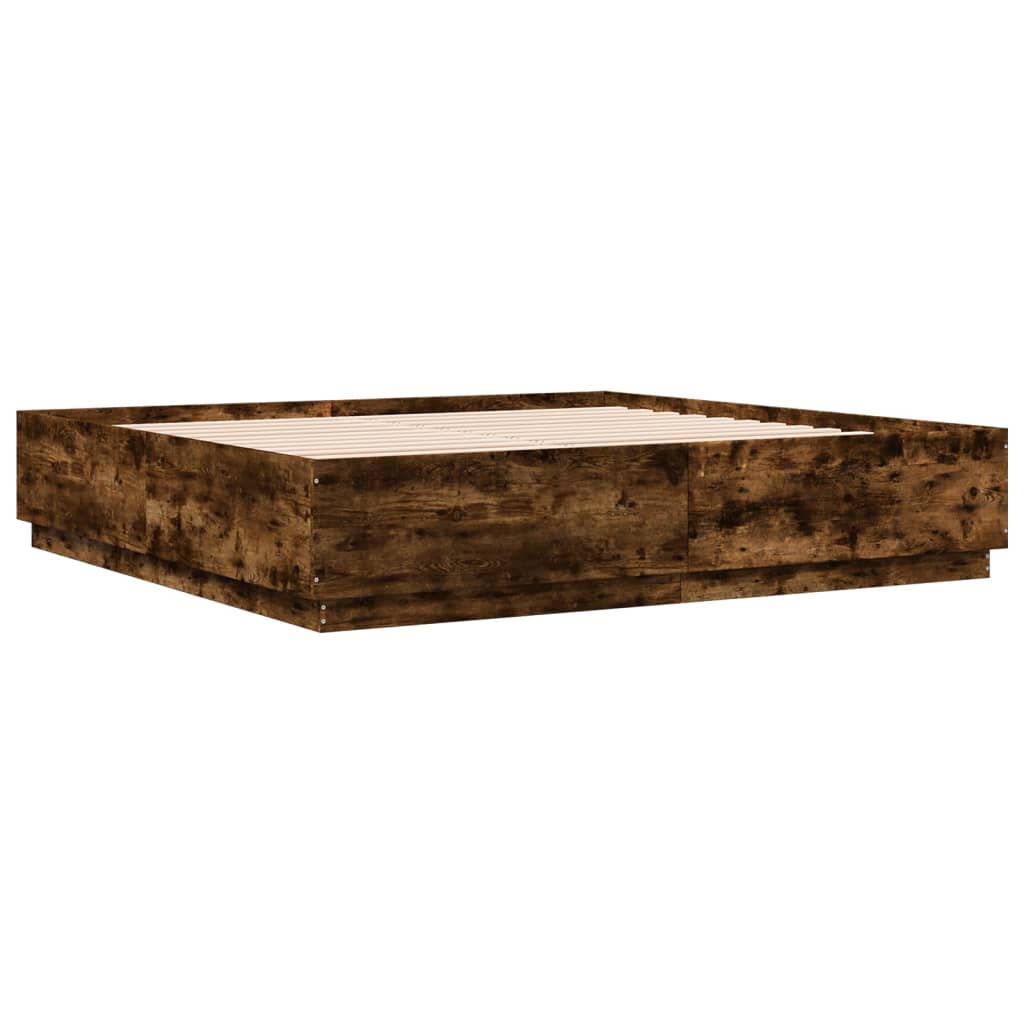 Bedframe met LED-verlichting gerookt eikenkleurig 200x200 cm is nu te koop bij PeponiXL, paradijselijk wonen!