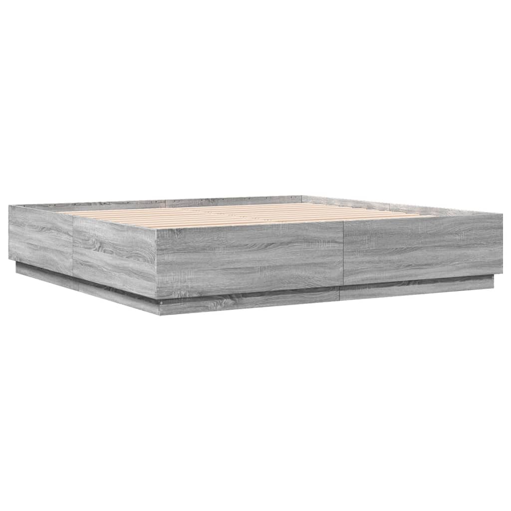 Bedframe met LED-verlichting grijs sonoma eiken 200x200 cm is nu te koop bij PeponiXL, paradijselijk wonen!
