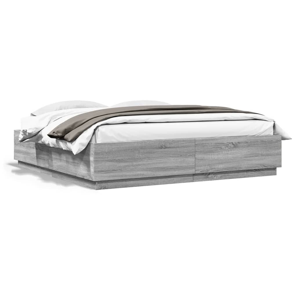 Bedframe met LED-verlichting grijs sonoma eiken 200x200 cm is nu te koop bij PeponiXL, paradijselijk wonen!