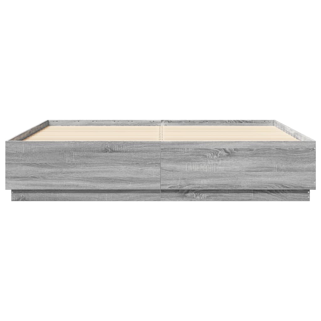 Bedframe met LED-verlichting grijs sonoma eiken 200x200 cm is nu te koop bij PeponiXL, paradijselijk wonen!