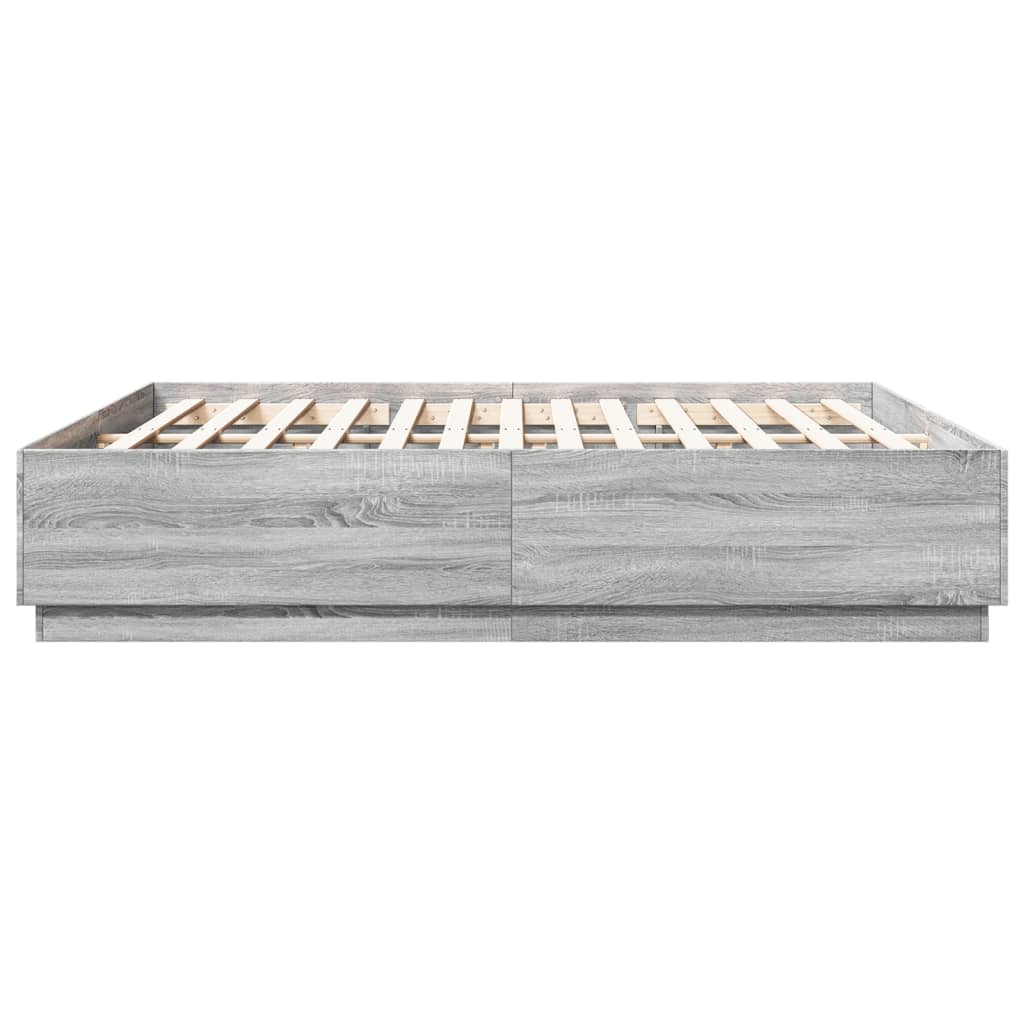 Bedframe met LED-verlichting grijs sonoma eiken 200x200 cm is nu te koop bij PeponiXL, paradijselijk wonen!