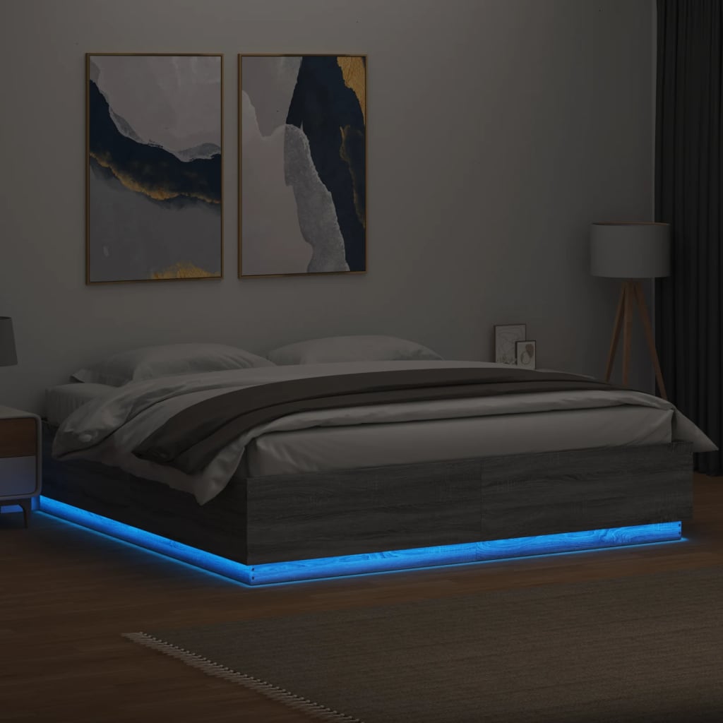 Bedframe met LED-verlichting grijs sonoma eiken 180x200 cm is nu te koop bij PeponiXL, paradijselijk wonen!