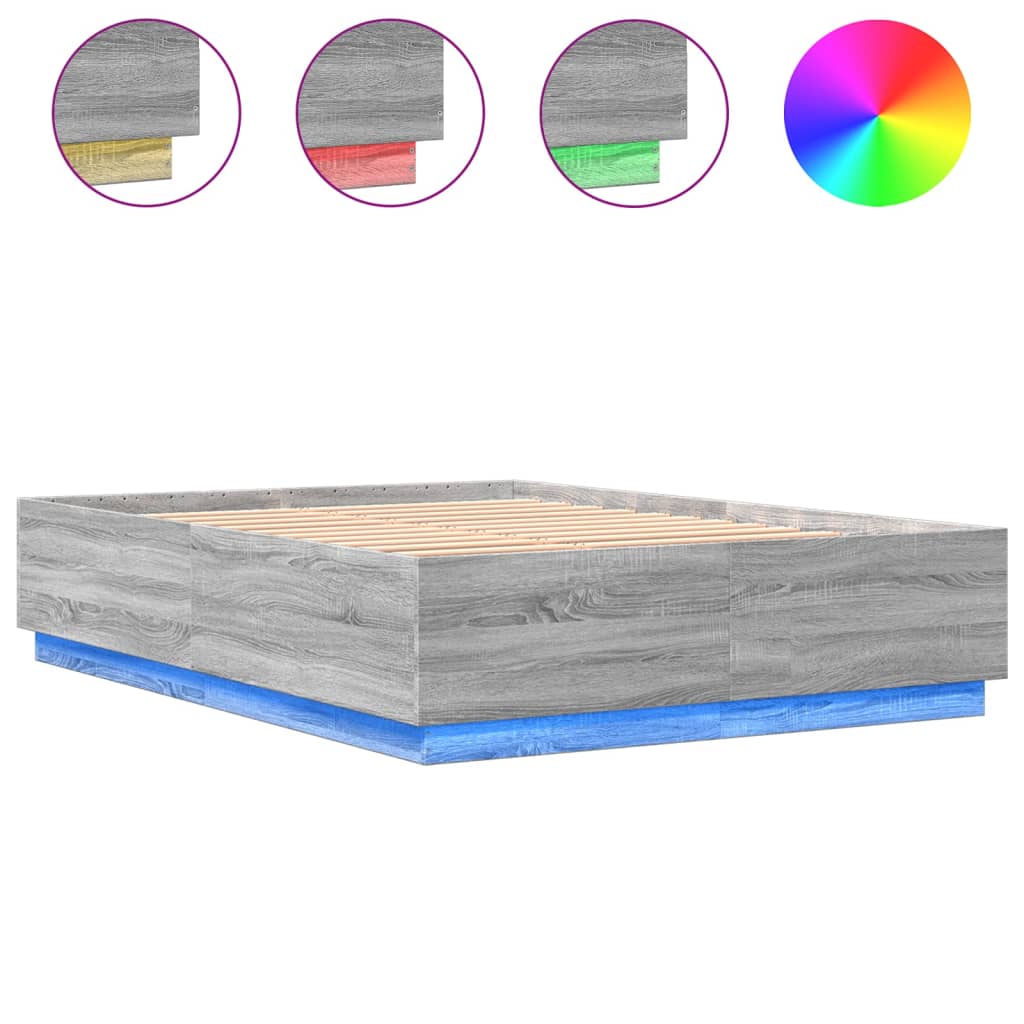 Bedframe met LED-verlichting grijs sonoma eiken 160x200 cm is nu te koop bij PeponiXL, paradijselijk wonen!