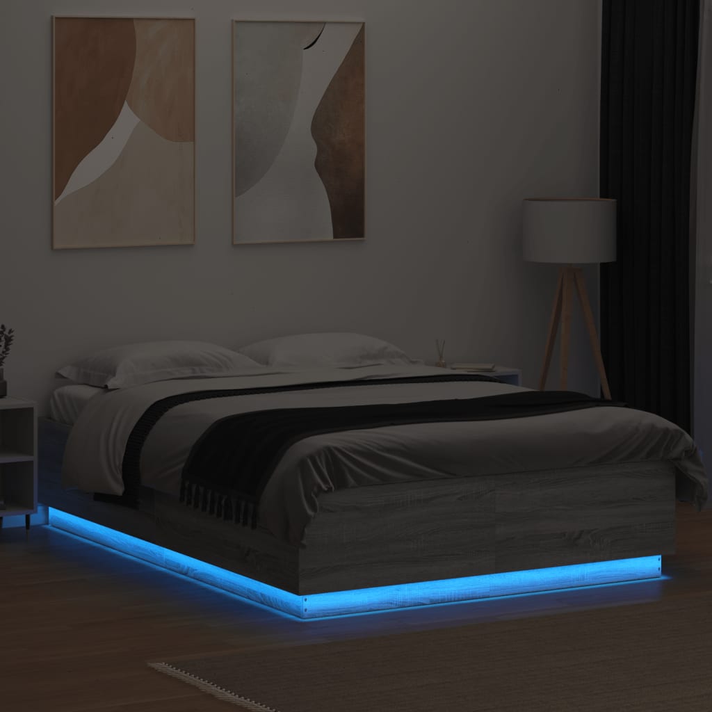 Bedframe met LED-verlichting grijs sonoma eiken 160x200 cm is nu te koop bij PeponiXL, paradijselijk wonen!
