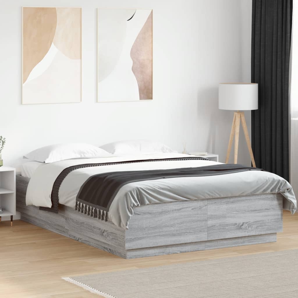 Bedframe met LED-verlichting grijs sonoma eiken 160x200 cm is nu te koop bij PeponiXL, paradijselijk wonen!