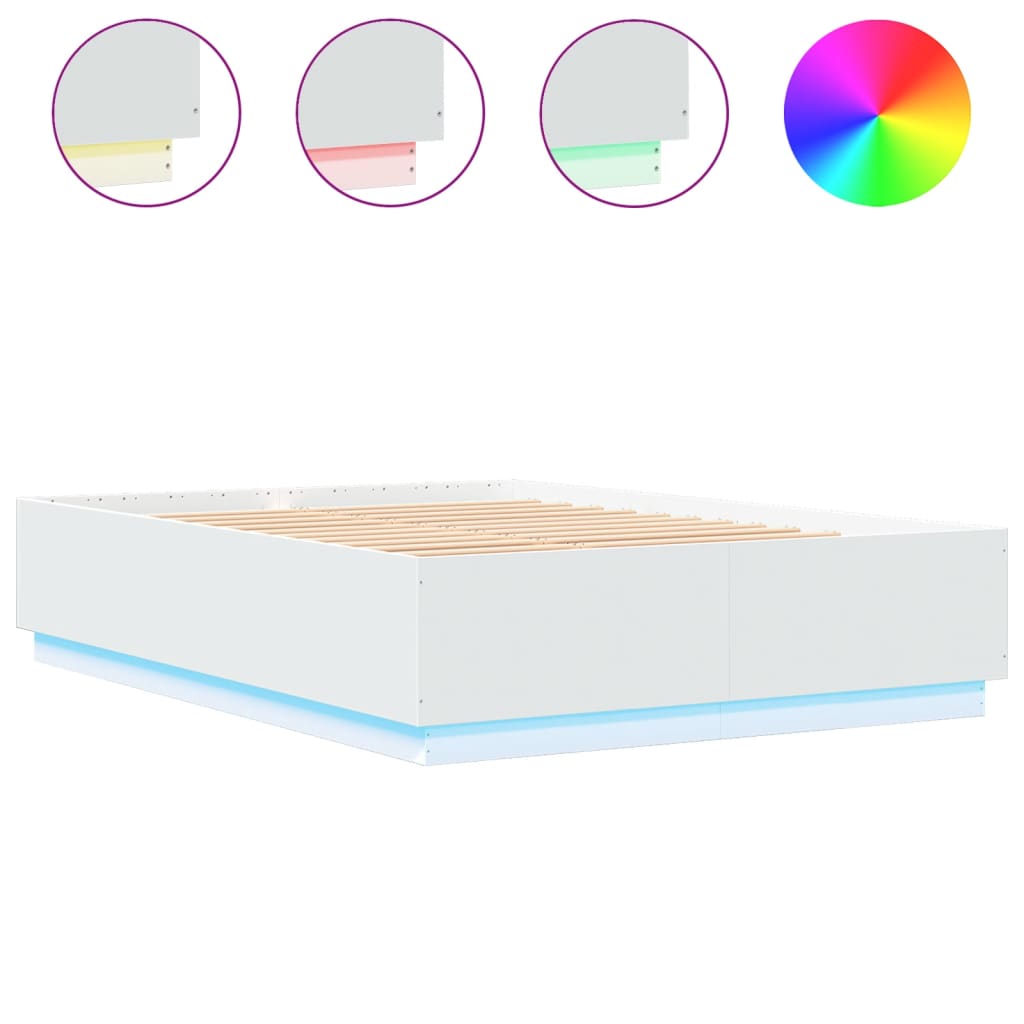 Bedframe met LED-verlichting bewerkt hout wit 150x200 cm is nu te koop bij PeponiXL, paradijselijk wonen!
