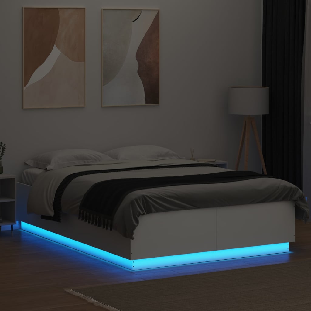 Bedframe met LED-verlichting bewerkt hout wit 150x200 cm is nu te koop bij PeponiXL, paradijselijk wonen!