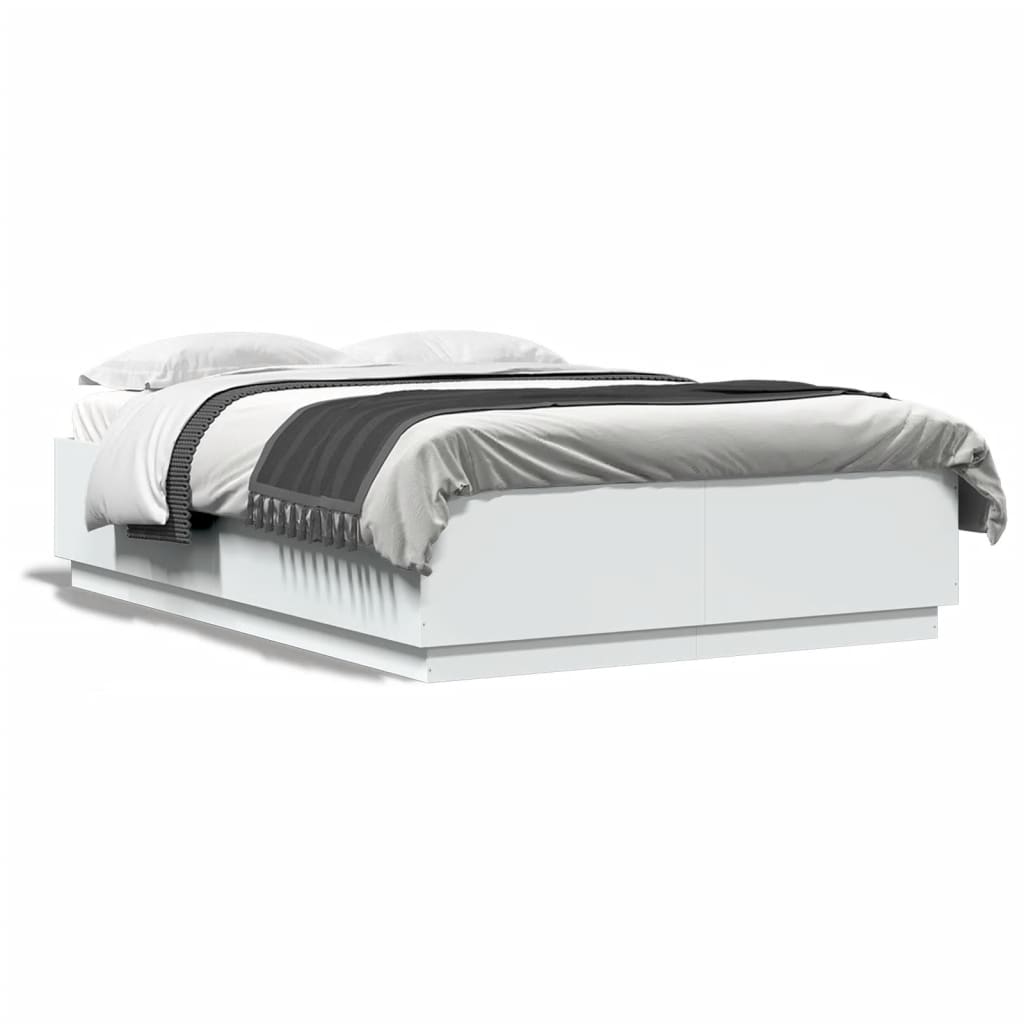 Bedframe met LED-verlichting bewerkt hout wit 150x200 cm is nu te koop bij PeponiXL, paradijselijk wonen!