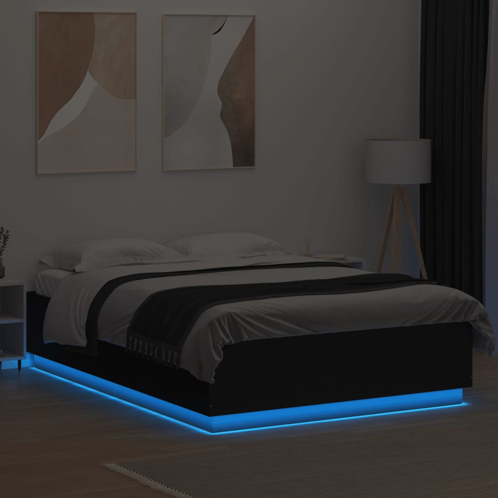 Bedframe met LED zonder matras 150x200 cm zwart is nu te koop bij PeponiXL, paradijselijk wonen!