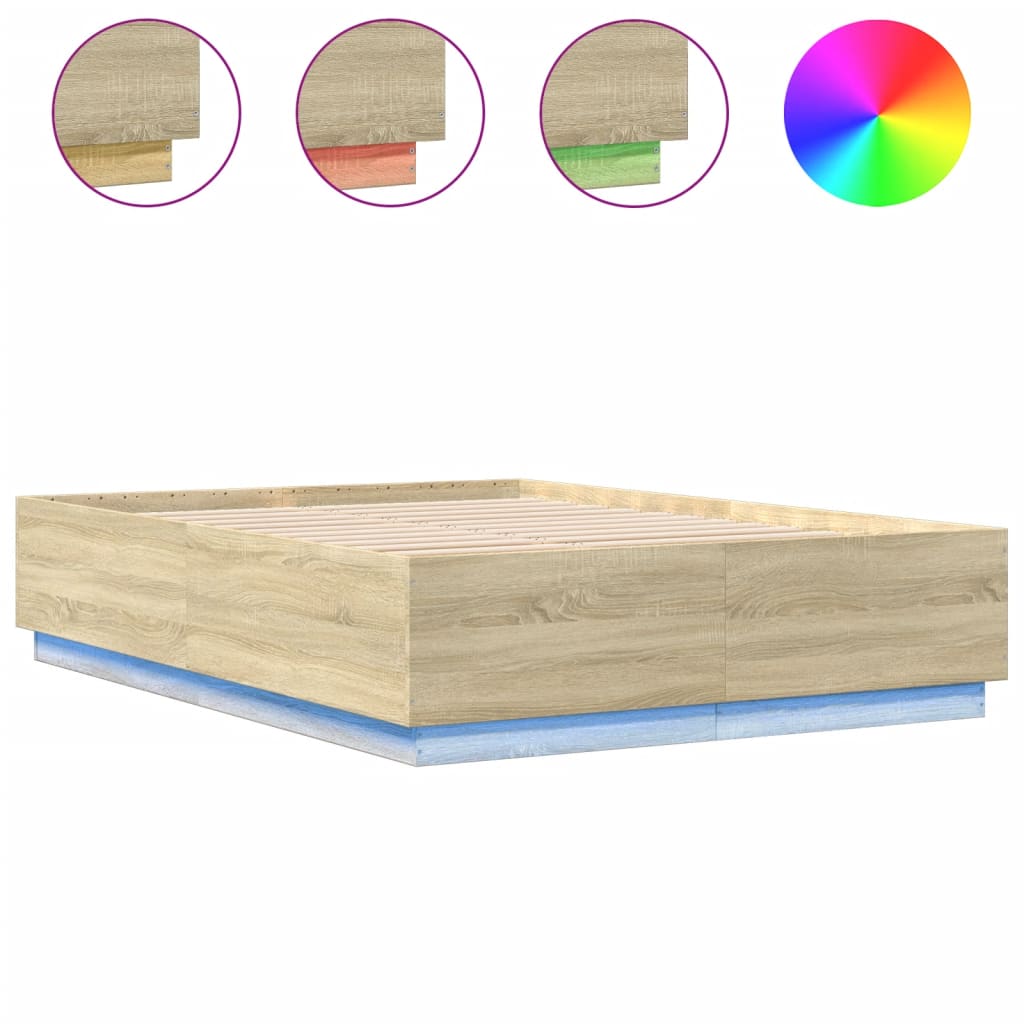 Bedframe met LED-verlichting sonoma eikenkleurig 150x200 cm is nu te koop bij PeponiXL, paradijselijk wonen!