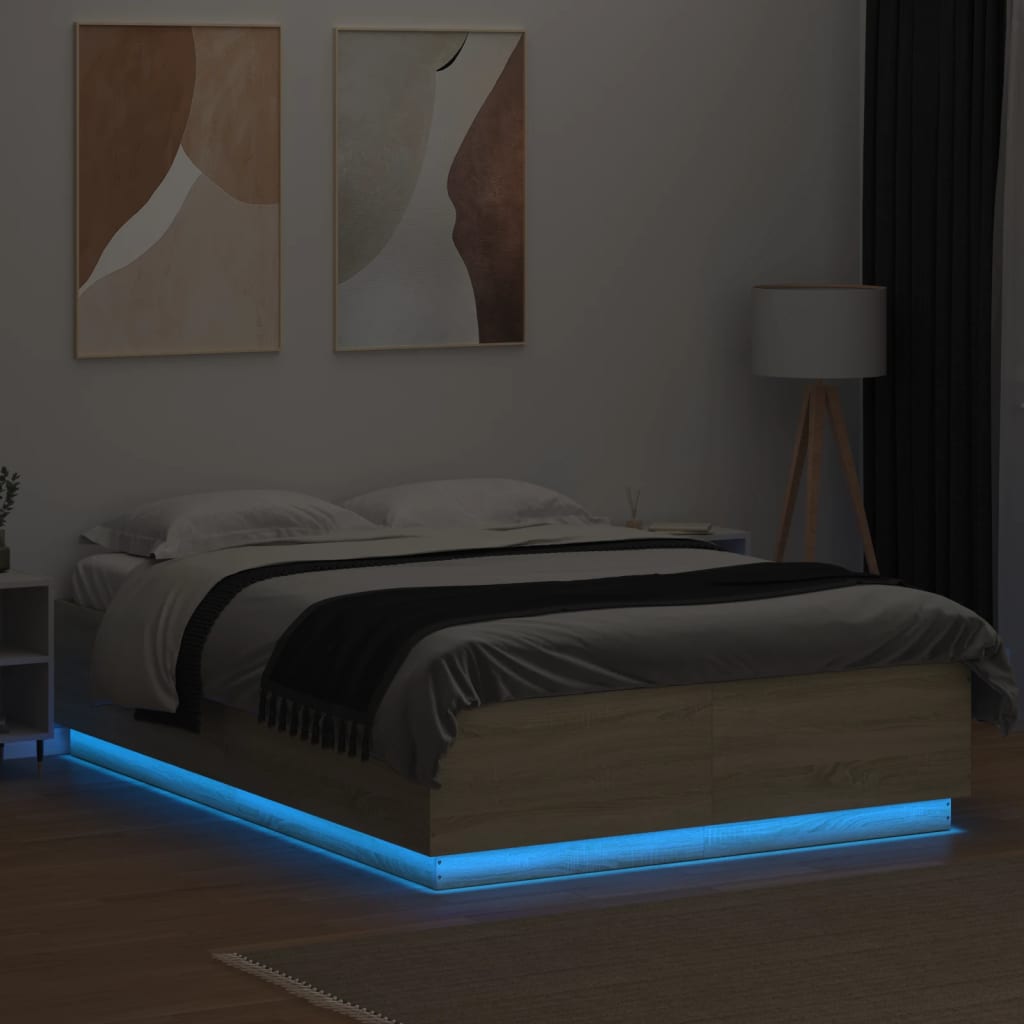 Bedframe met LED-verlichting sonoma eikenkleurig 150x200 cm is nu te koop bij PeponiXL, paradijselijk wonen!