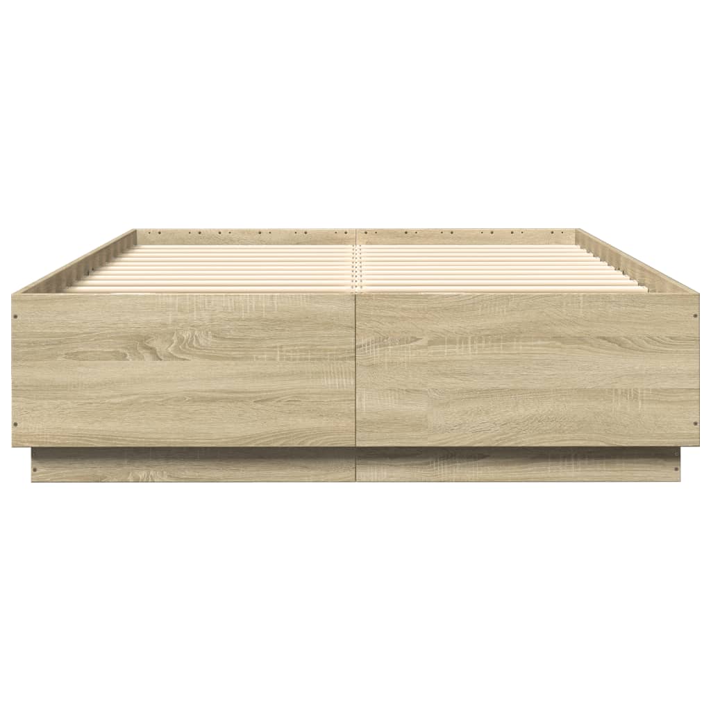 Bedframe met LED-verlichting sonoma eikenkleurig 150x200 cm is nu te koop bij PeponiXL, paradijselijk wonen!