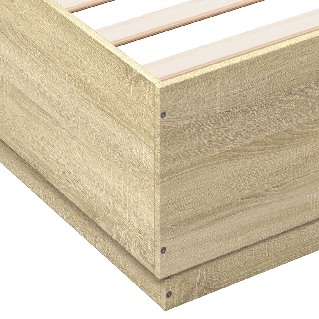 Bedframe met LED-verlichting sonoma eikenkleurig 150x200 cm is nu te koop bij PeponiXL, paradijselijk wonen!