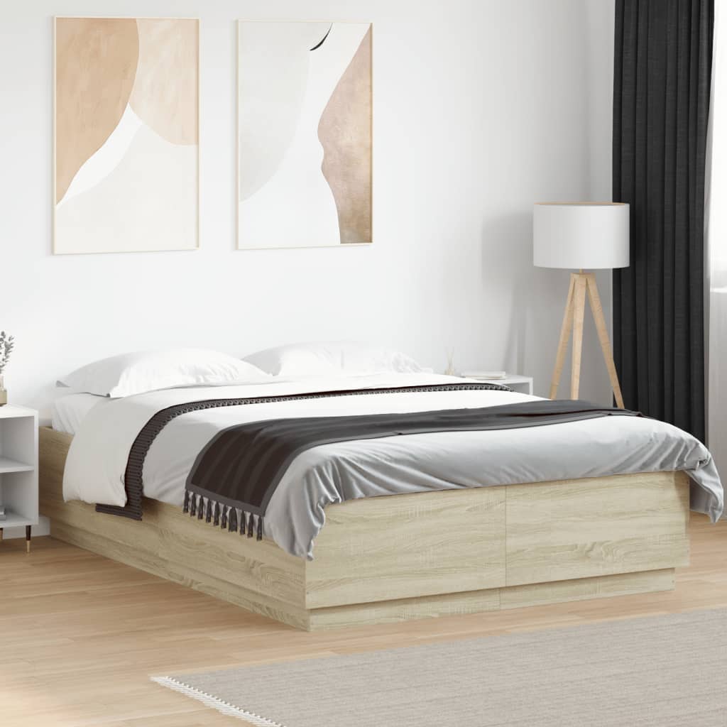 Bedframe met LED-verlichting sonoma eikenkleurig 140x200 cm is nu te koop bij PeponiXL, paradijselijk wonen!