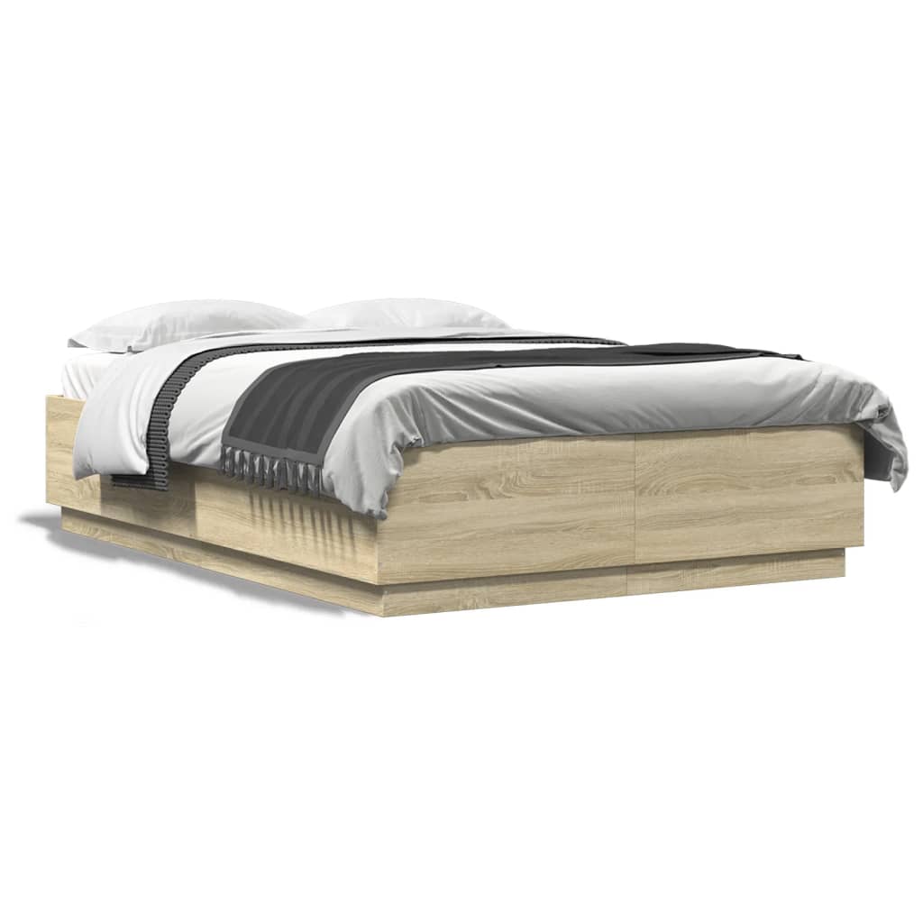 Bedframe met LED-verlichting sonoma eikenkleurig 120x200 cm is nu te koop bij PeponiXL, paradijselijk wonen!