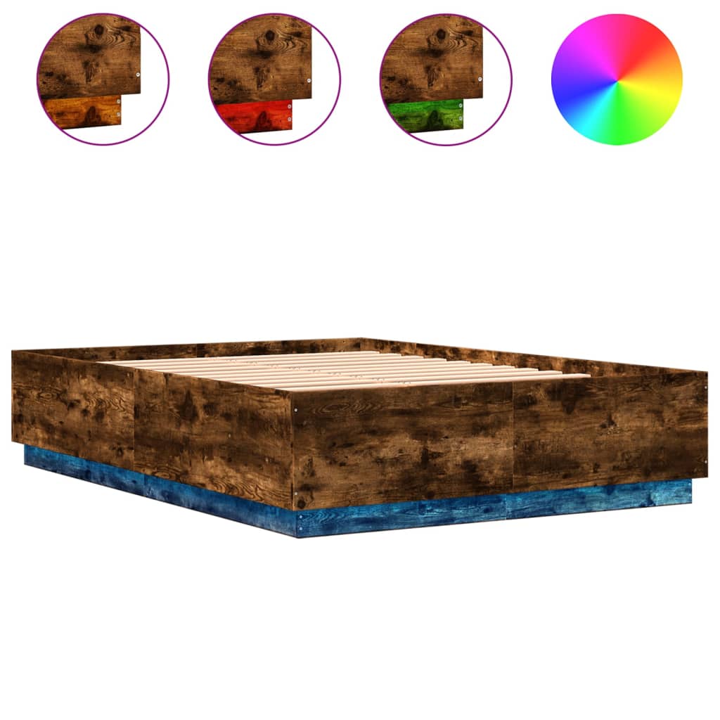 Bedframe met LED-verlichting gerookt eikenkleurig 120x200 cm is nu te koop bij PeponiXL, paradijselijk wonen!