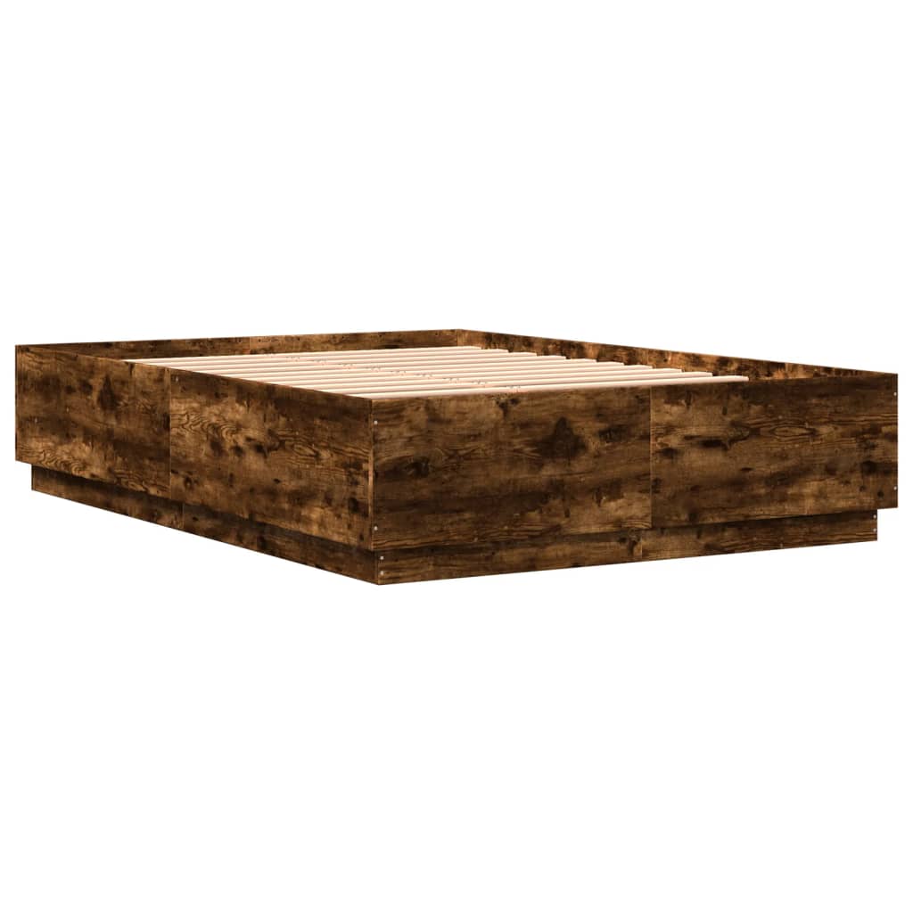 Bedframe met LED-verlichting gerookt eikenkleurig 120x200 cm is nu te koop bij PeponiXL, paradijselijk wonen!