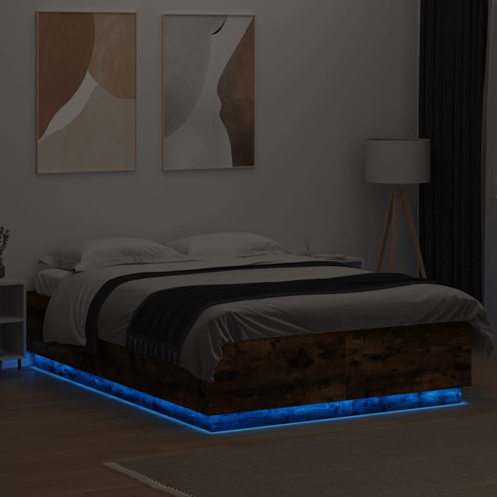 Bedframe met LED-verlichting gerookt eikenkleurig 120x200 cm is nu te koop bij PeponiXL, paradijselijk wonen!