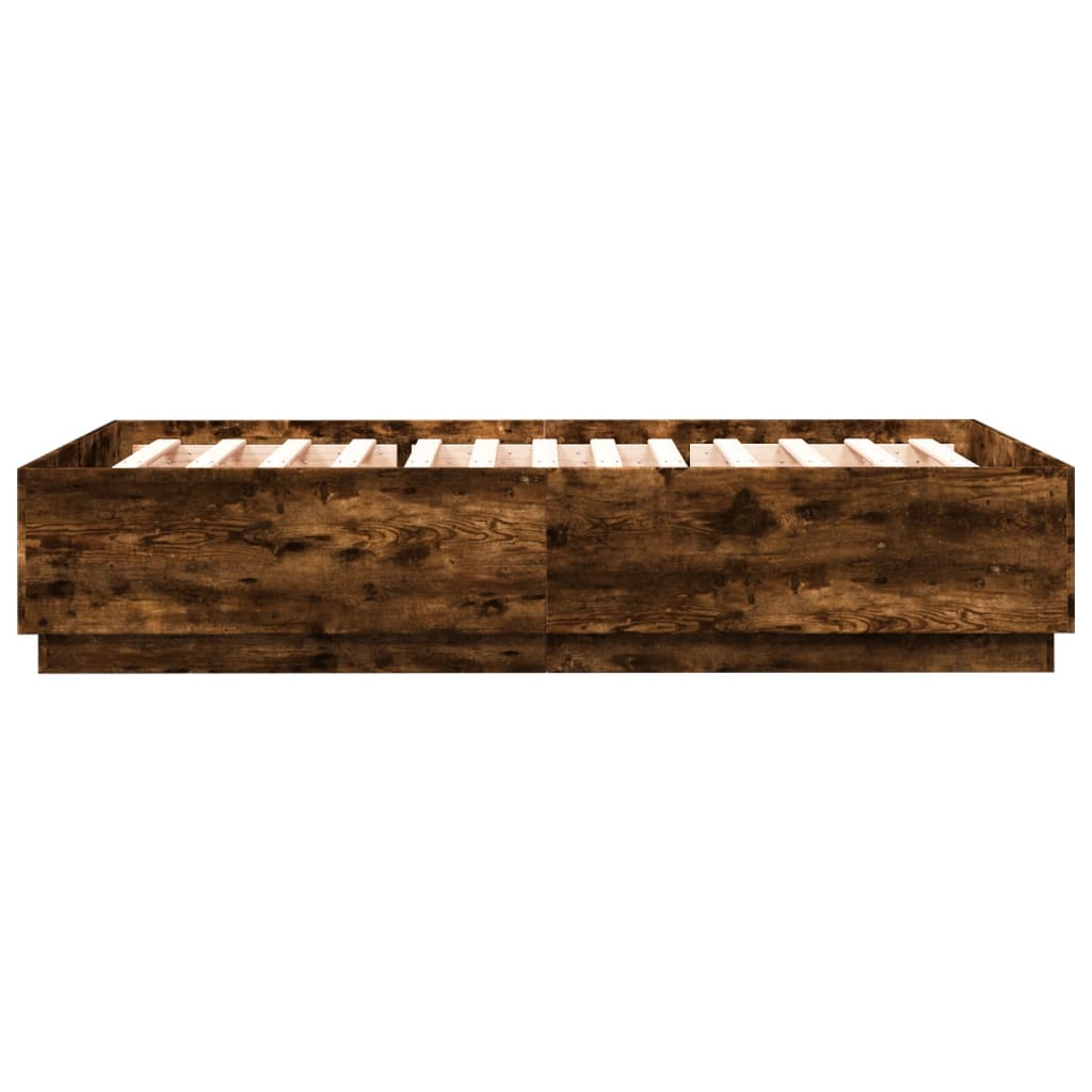 Bedframe met LED-verlichting gerookt eikenkleurig 120x200 cm is nu te koop bij PeponiXL, paradijselijk wonen!