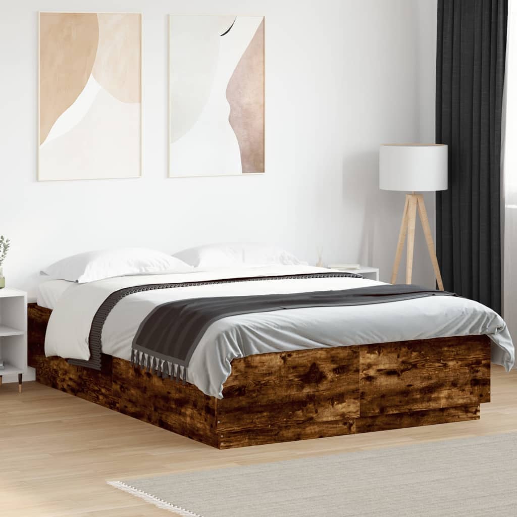 Bedframe met LED-verlichting gerookt eikenkleurig 120x200 cm is nu te koop bij PeponiXL, paradijselijk wonen!