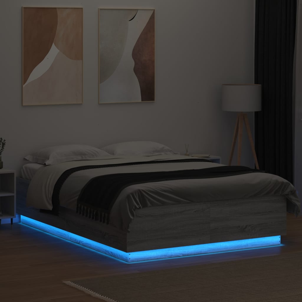 Bedframe met LED-verlichting grijs sonoma eiken 120x200 cm is nu te koop bij PeponiXL, paradijselijk wonen!