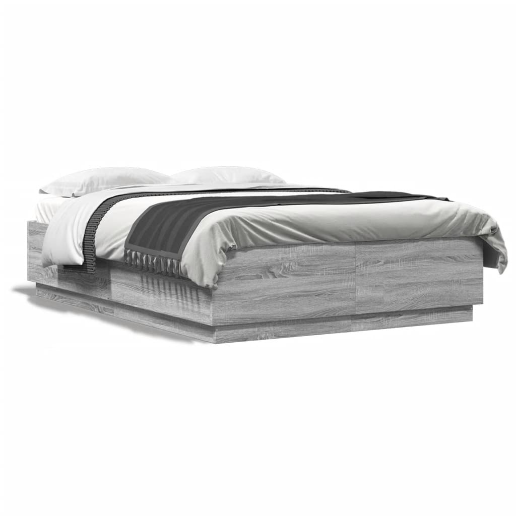 Bedframe met LED-verlichting grijs sonoma eiken 120x200 cm is nu te koop bij PeponiXL, paradijselijk wonen!